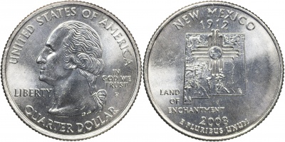 США. Монета 25 центов [Квотер]. 2008.P (KM#422. Unc) Нью-Мексико