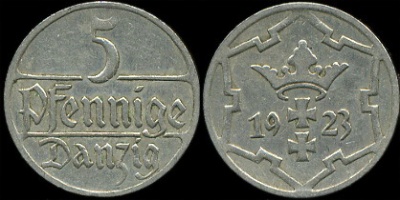 Германия (Данциг). 5 пфеннигов. 1923 (XF)