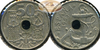 Испания. 50 центимов. 1963 (XF)
