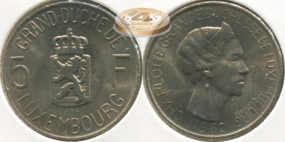 Люксембург. 5 франков. 1962 (aUnc/XF+)