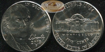 США. 5 центов [Никель]. 2013.P (Unc) Усовершенствованный Монтичелло