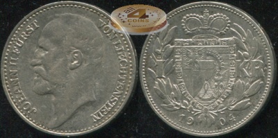 Лихтенштейн. 1 крона. 1904 (VF/XF. Серебро)