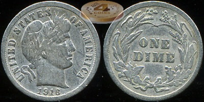 США. 10 центов (Дайм). 1916 (VF. Серебро)