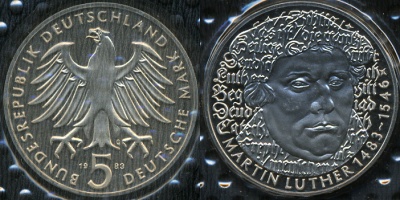 Германия (ФРГ). 5 марок. 1983 G (Proof)