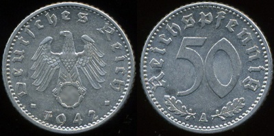 Германия (3й рейх). 50 рейхспфеннигов. 1942 (A) XF