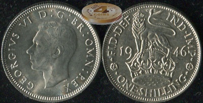 Великобритания. 1 шиллинг. 1946 (Unc. Серебро)