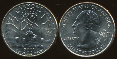 США. Квотер (25 центов). 2001.P (Unc) Вермонт