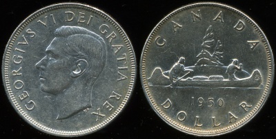 Канада. 1 доллар. 1950 (XF+. Серебро)