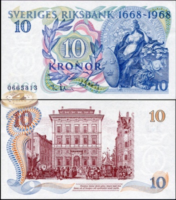 Швеция. Банкнота 10 крон. 1968. Unc. Бумага. Кат.# P.56