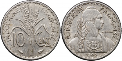 Французский Индокитай. Монета 10 сантимов. 1940 (KM#21.1. aUnc)
