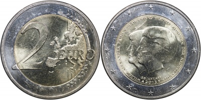 Нидерланды Монета 2 евро. 2013 (Unc. Биметалл) Отречение королевы Нидерландов Беатрикс от престола