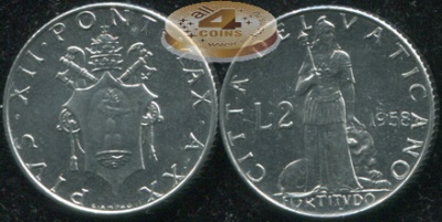 Ватикан. 2 лиры. 1958 (Unc)