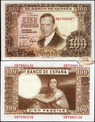Испания. 100 песет (Unc) 1953