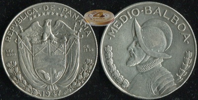Панама. 1/2 бальбоа. 1947 (VF+. Серебро)