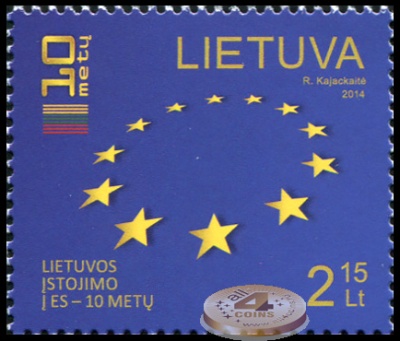 Литва. 2014. 10 лет вступлению Литвы в Европейский Союз (Почтовая марка. MNH OG)