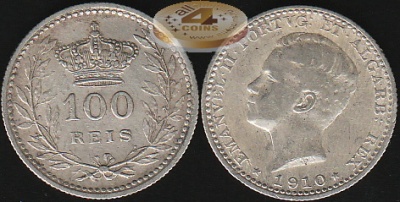Португалия. 100 рейс. 1910 (VF. Серебро)
