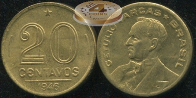 Бразилия. Монета 20 центаво. 1946 (KM#556a. XF/XF+)