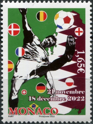 Монако. 2022. Чемпионат мира по футболу в Катаре 2022 года (Почтовая марка. MNH OG)