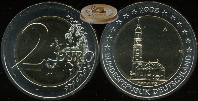 Германия. 2 евро. 2008.A (Unc. Биметалл)