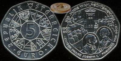 Австрия. 5 евро. 2007 (Unc. Серебро)