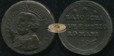 Италия [Папство]. 2 1/2 байокко. 1796 (VF)