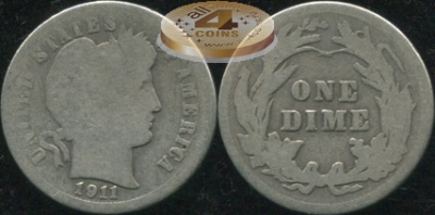 США. 10 центов (Дайм). 1911 (AG. Серебро)