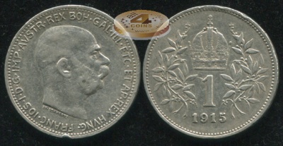 Австро-Венгрия [Австрия]. 1 крона. 1915 (XF/aUnc. Серебро)