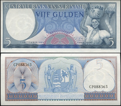 Суринам Банкнота 5 гульденов 01.09.1963 Unc Бумага Кат# P.120b