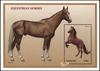 Танзания. 1997. Thiawari и Ахалтекинская лошадь (Блок. MNH OG)