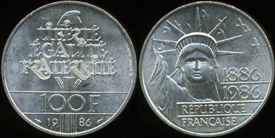 Франция. 100 франков. 1986 (Unc. Серебро)