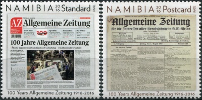 Намибия. 2016. 100 лет газете Allgemeine Zeitung (Серия. MNH OG)