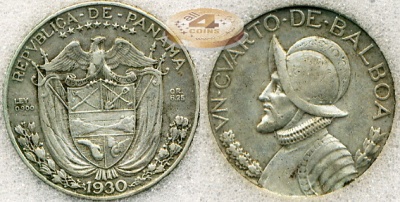 Панама. 1/4 бальбоа. 1930 (XF-40. Серебро. Слаб)