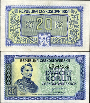 Чехословакия. 20 крон (Unc) 1945