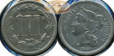 США. 3 цента. 1866 (VF)