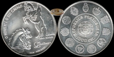 Португалия. 1000 эскудо. 2000 (Unc. Серебро)