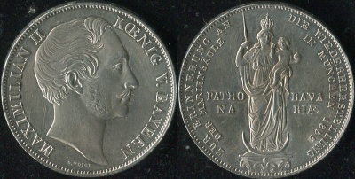 Германия (Бавария). 2 гульдена. 1855 (Unc. Серебро)