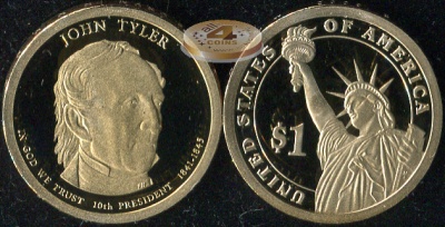 США. 1 доллар. 2009.S (Proof) Джон Тайлер