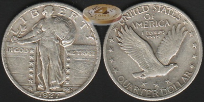 США. 25 центов. 1927 (XF40. Серебро)