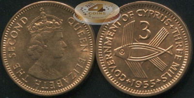 Кипр. 3 мили. 1955 (Unc)