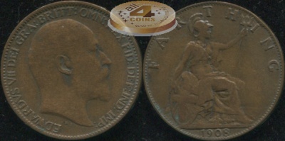 Великобритания. 1 фартинг. 1908. (VF)