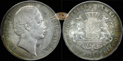 Германия (Бавария). 1 ферайнсталер. 1865 (aUnc. Серебро)