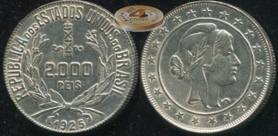 Бразилия. 2000 рейс. 1925 (aUnc. Серебро)