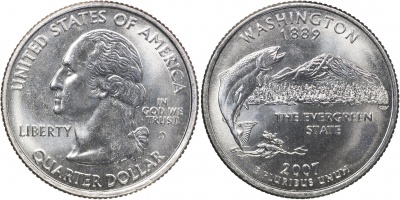 США. Монета 25 центов [Квотер]. 2007.D (KM#397. Unc) Вашингтон