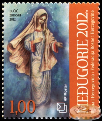 Босния и Герцеговина. 2012. Годовщина первого явления Девы Марии в Меджугорье (П. марка. MNH OG)
