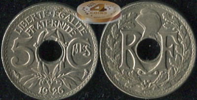 Франция. 5 центимов. 1926 (Unc)