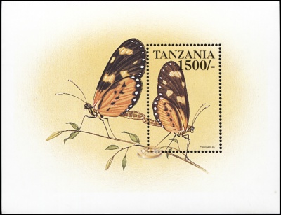 Танзания. 1999. Бабочка Phyciodes sp. (Блок. MNH OG)