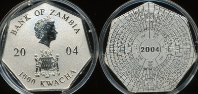 Замбия. 1000 квача. 2004 (Prooflike)