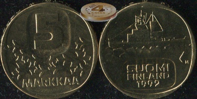 Финляндия. 5 марок. 1992 (Unc)