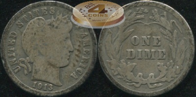 США. 10 центов (Дайм). 1913 (VG. Серебро)