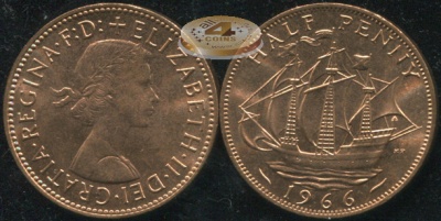 Великобритания. 1/2 пенни. 1966 (Unc)